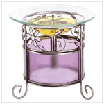 Diffuser, Tea Light, Purple glass-metal with Rhinestone flowers
