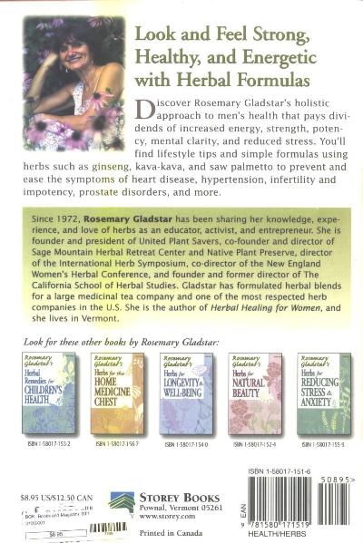 Herbal Remedies for Men's Health. Rosemary Gladstar Back Cover