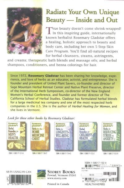 Herbs for Natural Beauty by Rosemary Gladstar Back Cover