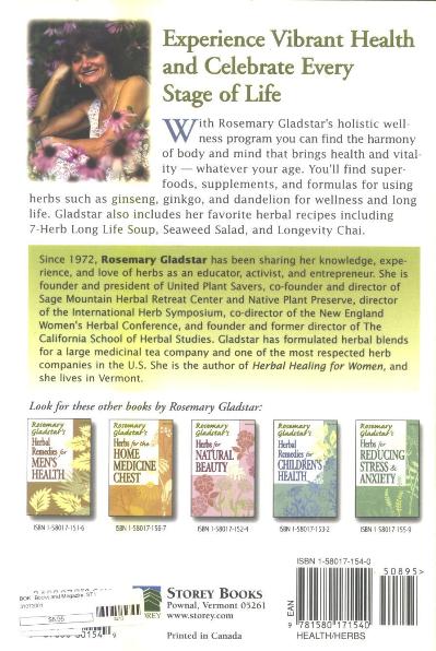 Herbs for Longevity & Well-Being by Rosemary Gladstar Back Cover