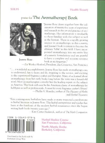 The Aromatherapy Book: Applications & Inhalations by Jeanne Rose, John Hulburd (Illustrator) Back Cover